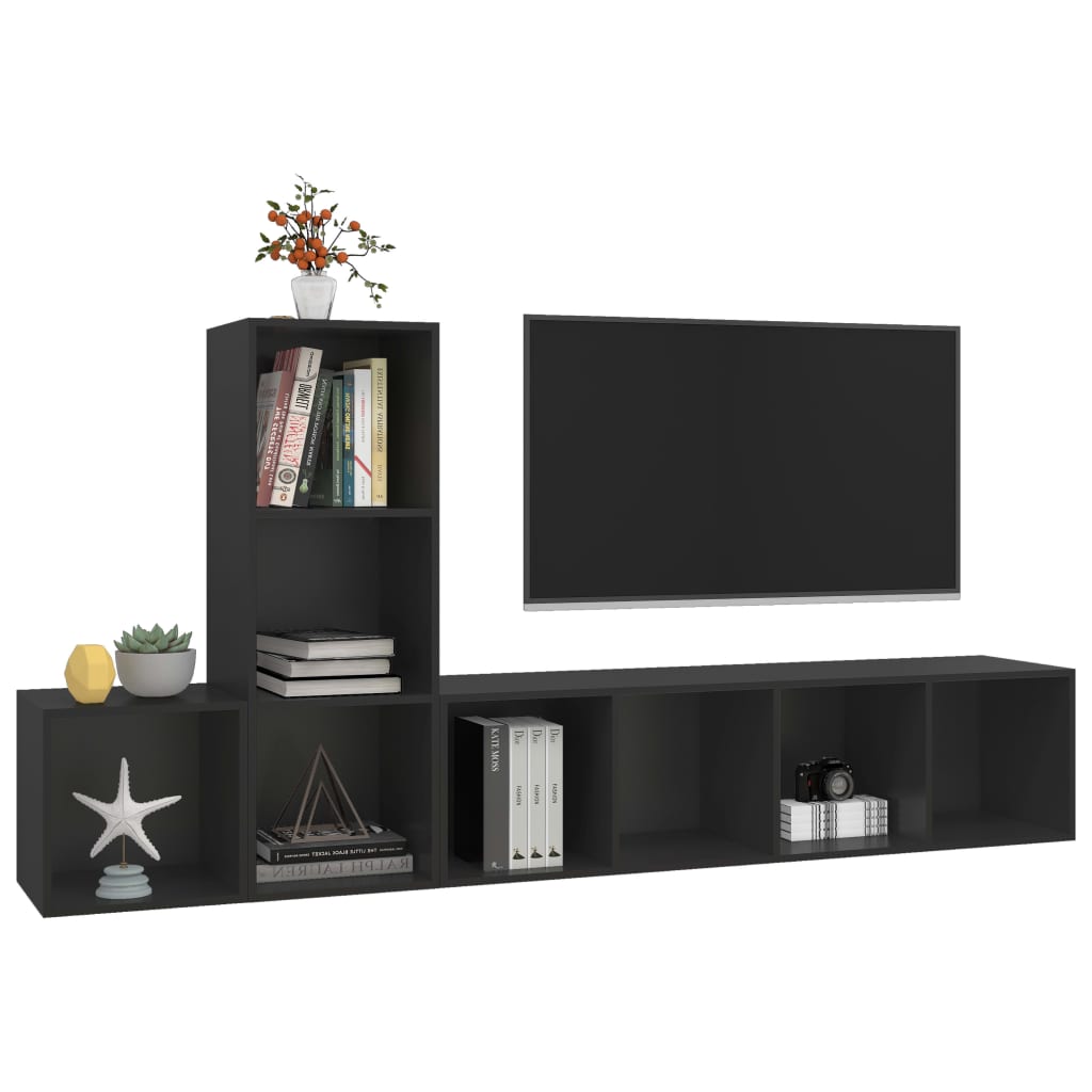 vidaXL TV omarica 3-delna črna iverna plošča