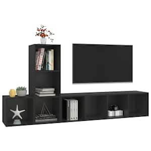 vidaXL Televizoriaus spintelių komplektas, 3 dalių, juodas, MDP
