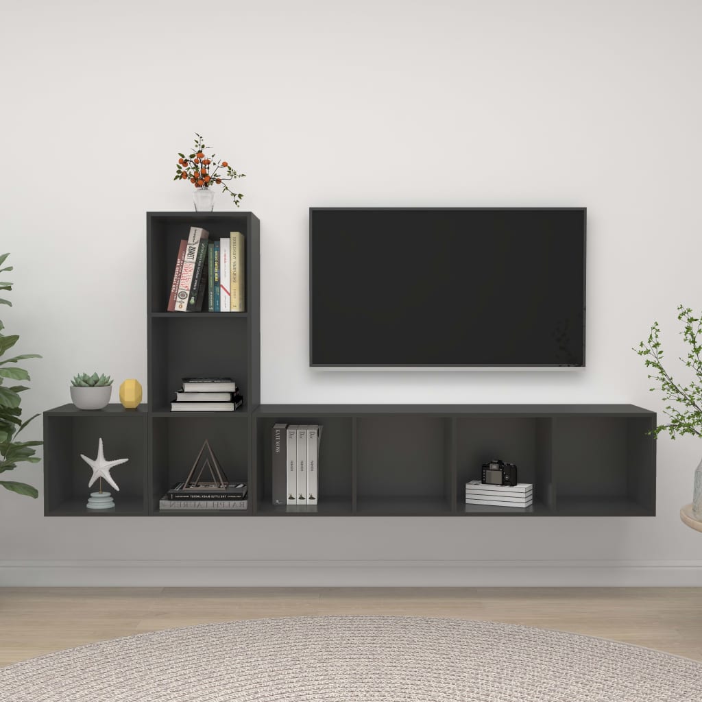 KALLAX – Ensemble de meuble TV mural gauche 3 pcs 8 boxes Gris | meublestv.fr 2