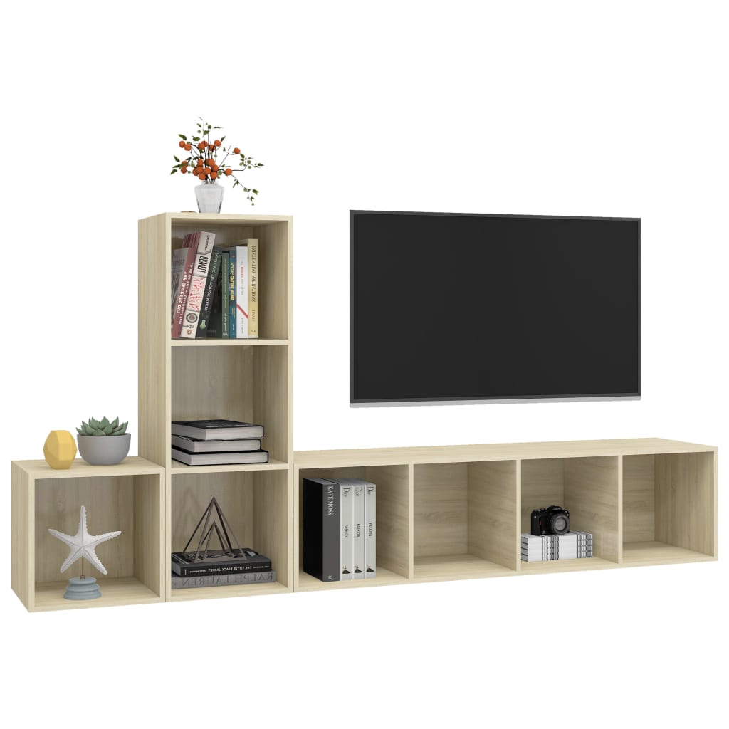 vidaXL 3 részes tölgyszínű forgácslap TV-szekrény szett