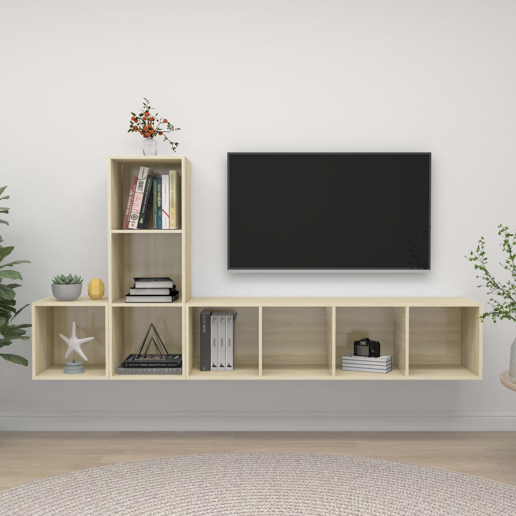 vidaXL 3-cz. zestaw szafek TV, db sonoma, materia drewnopochodny