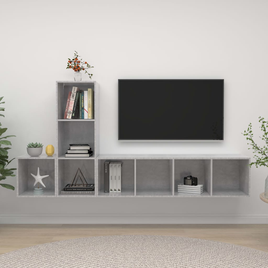 vidaXL 3-cz. zestaw szafek TV, szaro�� betonu, materia� drewnopochodny