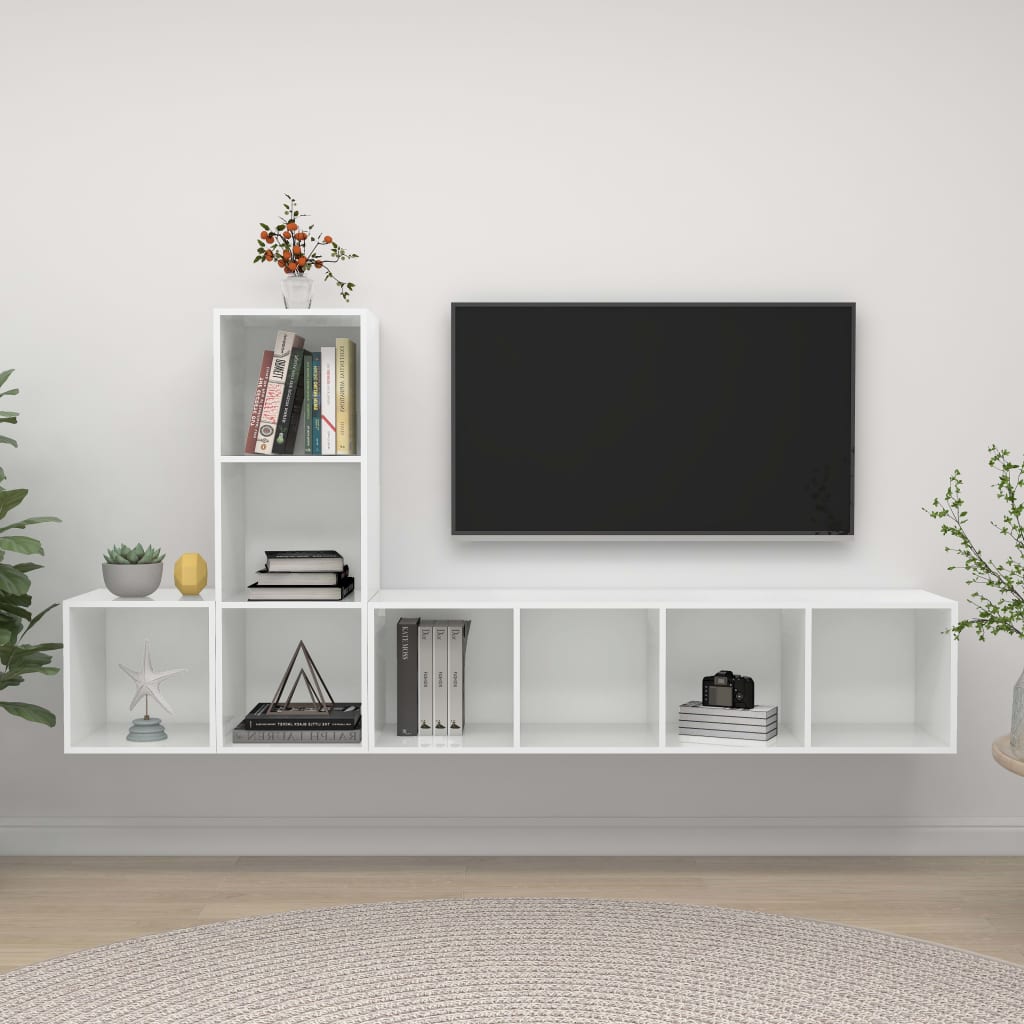 KALLAX – Ensemble de meuble TV mural gauche 3 pcs 8 boxes Blanc brillant | meublestv.fr 2