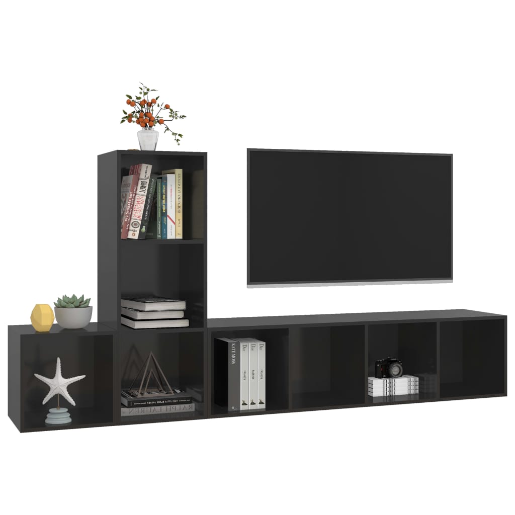 vidaXL 3-tlg. TV-Schrank-Set Hochglanz-Schwarz Holzwerkstoff