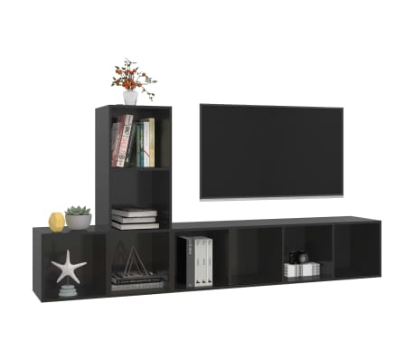 vidaXL 3-tlg. TV-Schrank-Set Hochglanz-Schwarz Holzwerkstoff