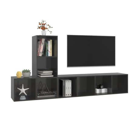 vidaXL Televizoriaus spintelių komplektas, 3 dalių, pilkas, mediena