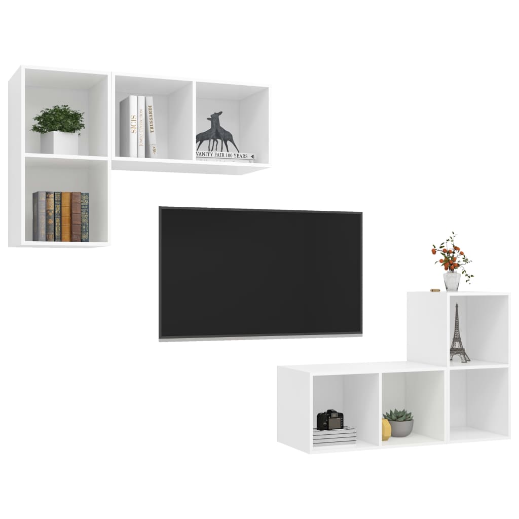 4 db fehér forgácslap falra szerelhető TV-szekrény