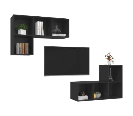 vidaXL Stenske TV omarice 4 kosi črne barve iverna plošča