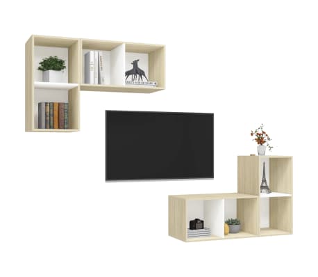 vidaXL Dulapuri TV suspendate, 4 buc., alb & stejar sonoma, PAL
