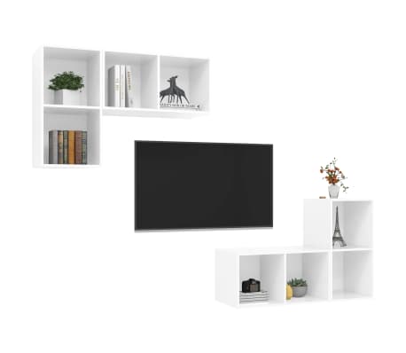 vidaXL Vegghengte TV-benker 4 stk h&oslash;yglans hvit konstruert tre