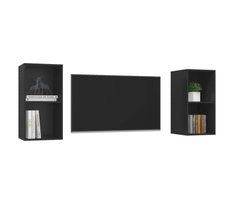 vidaXL Sieninės televizoriaus spintelės, 2vnt., juodos, MDP