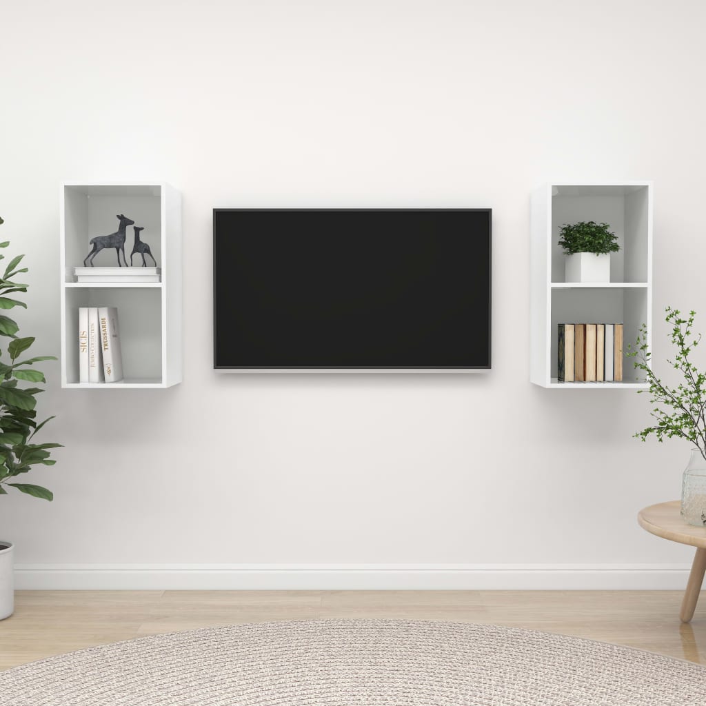 KALLAX – Ensemble de meuble TV mural 2 pcs 4 boxes Blanc brillant | meublestv.fr
