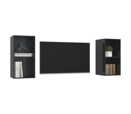 vidaXL Sieninės televizoriaus spintelės, 2vnt., juodos, mediena
