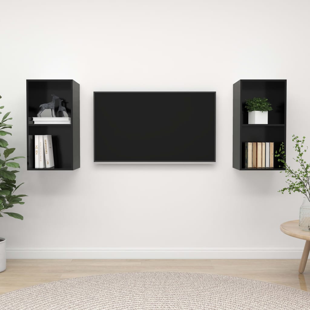 KALLAX – Ensemble de meuble TV mural 2 pcs 4 boxes Noir | meublestv.fr