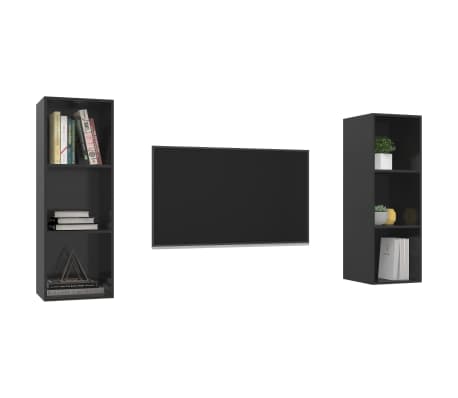 vidaXL TV Cabinet Set of 2 High gloss black Engineered wood
