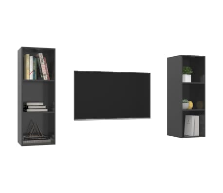 vidaXL ТВ шкафове за стенен монтаж, 2 бр, сив гланц, инженерно дърво