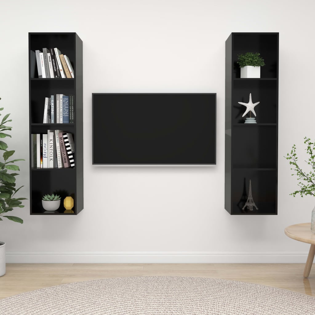 KALLAX – Ensemble de meuble TV mural 2 pcs 8 boxes Noir brillant | meublestv.fr