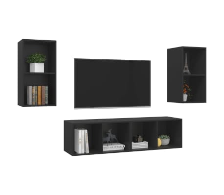 vidaXL Wall-mounted TV Cabinets 4 pcs Black Engineered Wood
