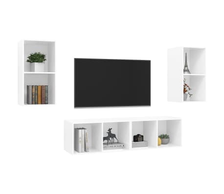 vidaXL Vegghengte TV-benker 4 stk h&oslash;yglans hvit konstruert tre