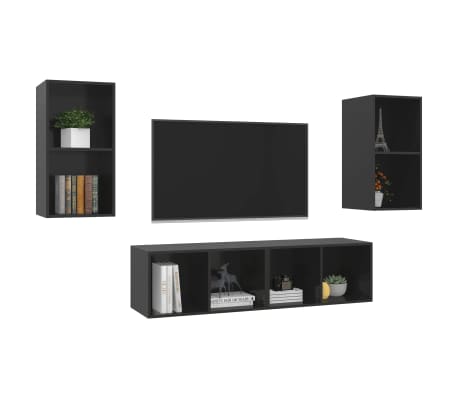vidaXL Wall-mounted TV Cabinets 4 pcs High Gloss Black Engineered Wood