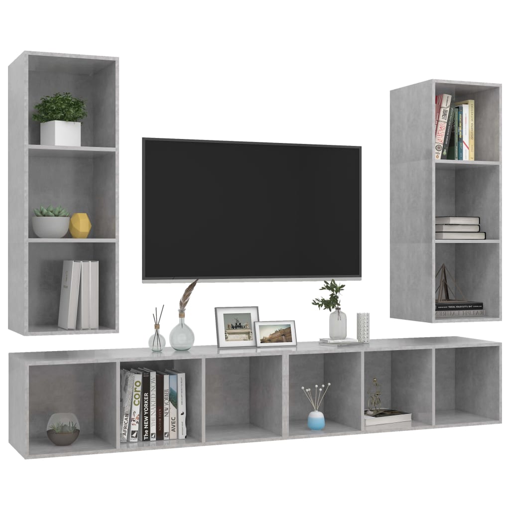 vidaXL Tv-wandmeubelen 4 st bewerkt hout betongrijs