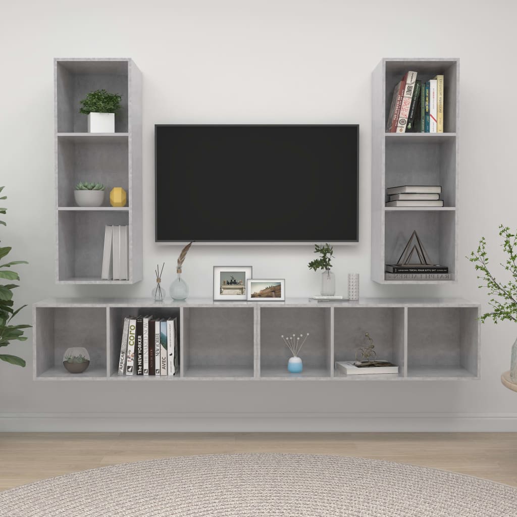 vidaXL Wisz�ce szafki TV, 4 szt., szaro�� betonu