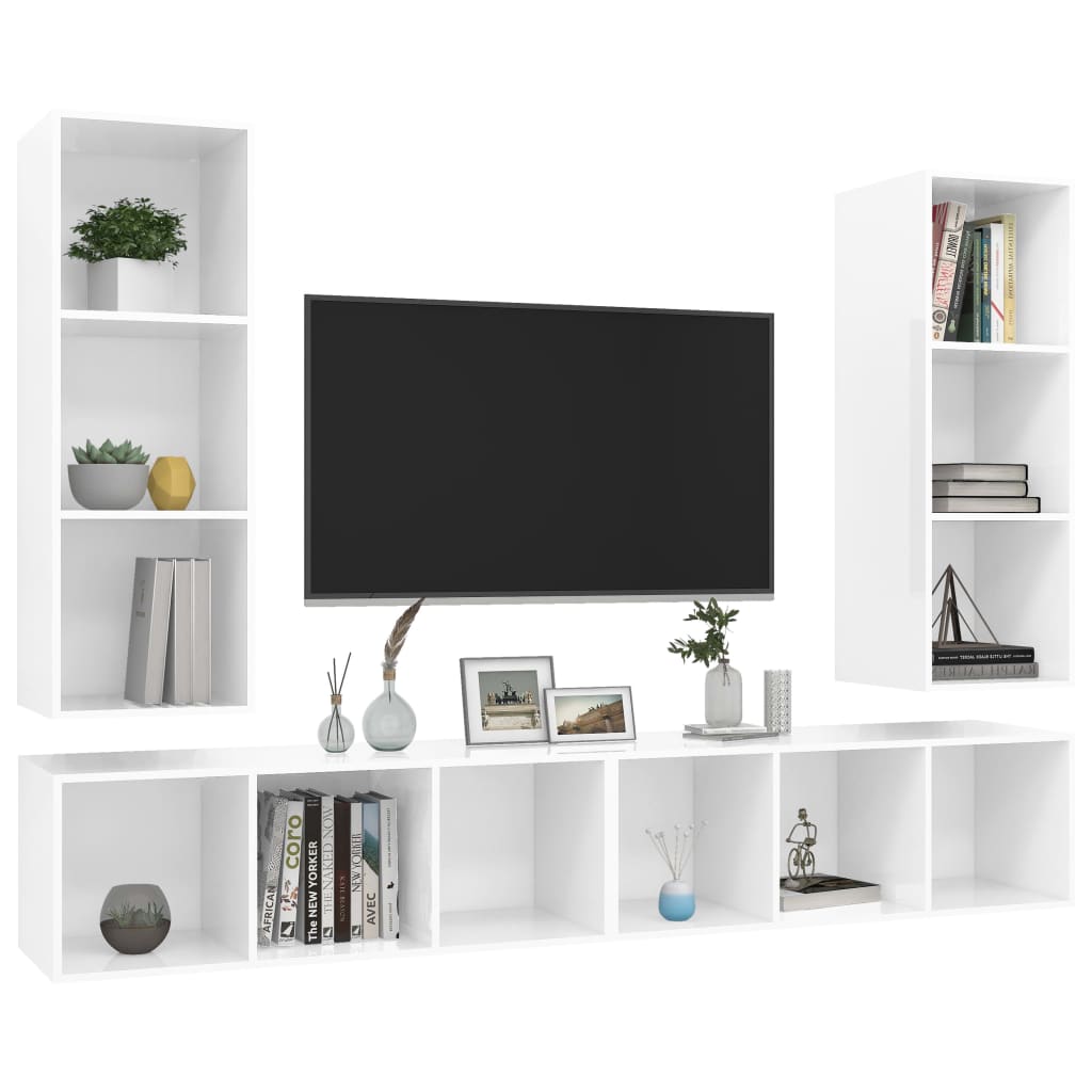 

vidaXL Tv-wandmeubelen 4 st spaanplaat hoogglans wit