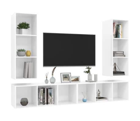 vidaXL Dulapuri TV montate pe perete 4 buc. alb lucios lemn prelucrat