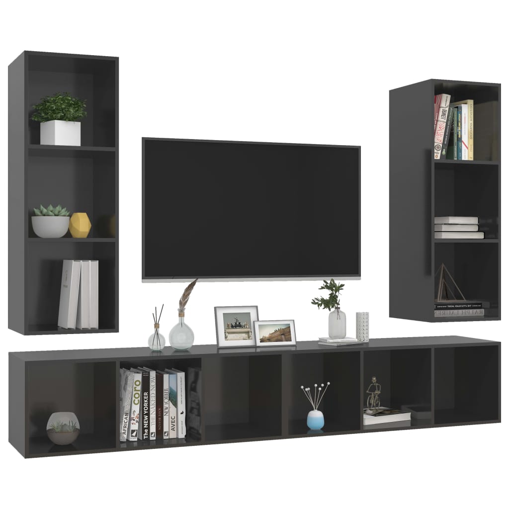 vidaXL Tv-wandmeubelen 4 st bewerkt hout hoogglans grijs afbeelding