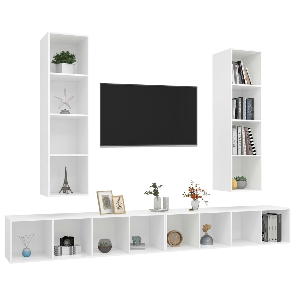 Meubles TV muraux 4 pcs Blanc Aggloméré | meublestv.fr 4