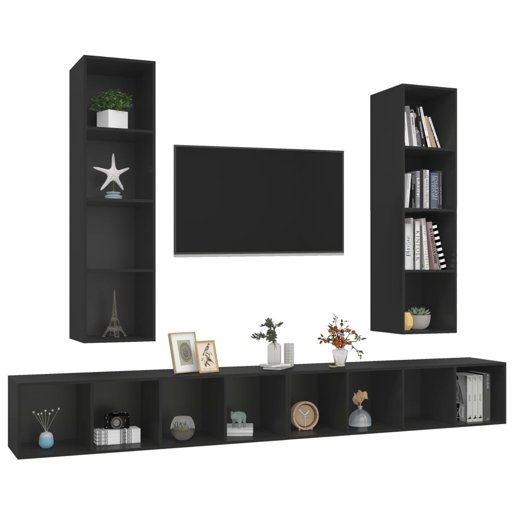 vidaXL Väggmonterade tv-skåp 4 st svart konstruerat trä