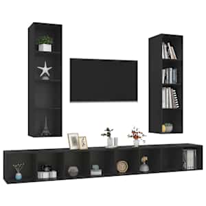 vidaXL Sieninės televizoriaus spintelės, 4vnt., juodos, MDP