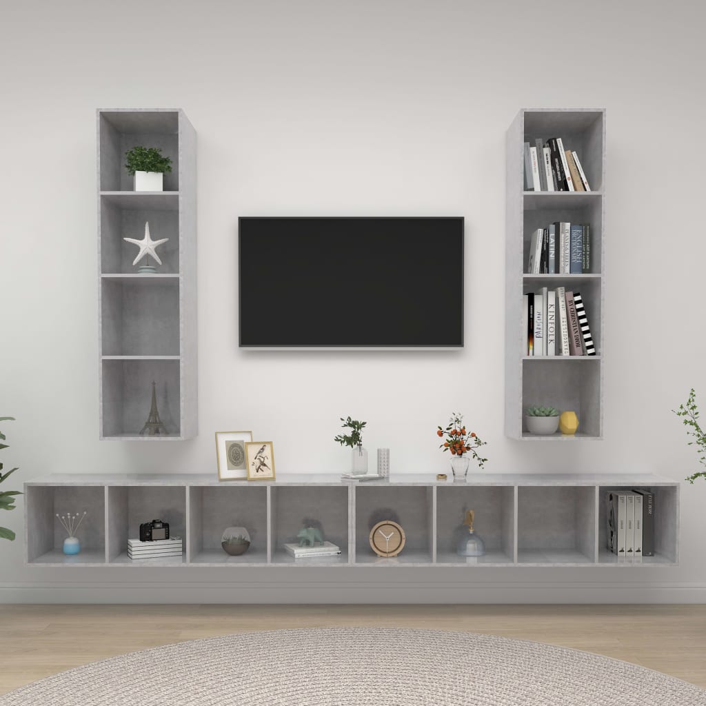 vidaXL Wisz�ce szafki TV, 4 szt., szaro�� betonu