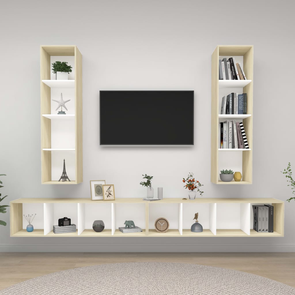 TV-Wandschränke 4 Stk. Weiß Sonoma-Eiche Holzwerkstoff kaufen