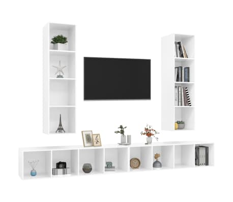 vidaXL Sieninės televizoriaus spintelės, 4vnt., baltos, mediena