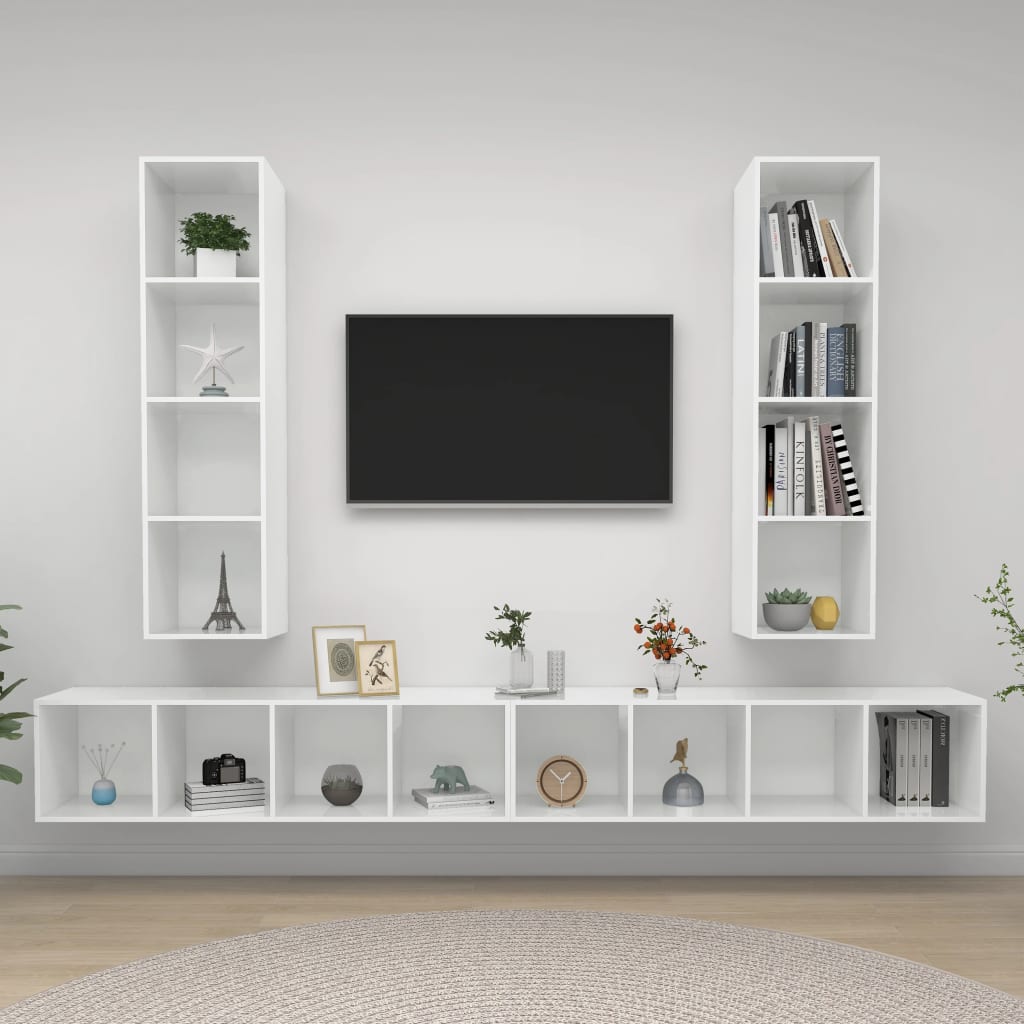 KALLAX – Ensemble de meuble TV mural 4 pcs 16 boxes Blanc brillant | meublestv.fr