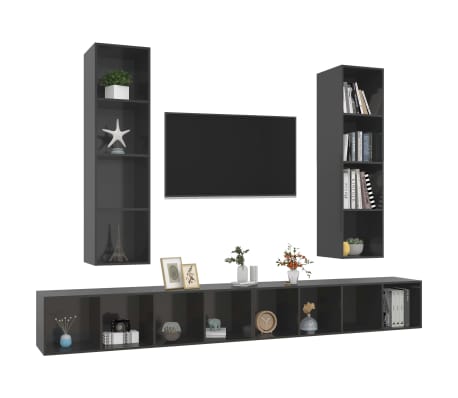 vidaXL TV-Wandschr&auml;nke 4 Stk. Hochglanz-Grau Holzwerkstoff
