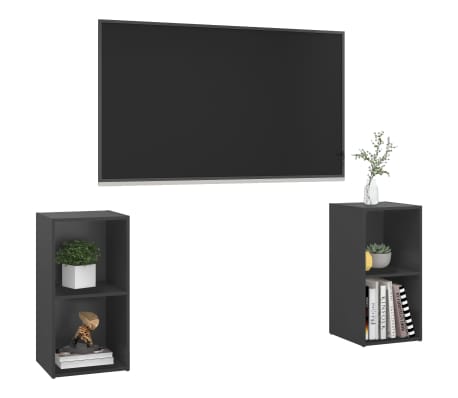 vidaXL Έπιπλα Τηλεόρασης 2 τεμ. Γκρι 72 x 35 x 36,5 εκ. Επεξ. Ξύλο