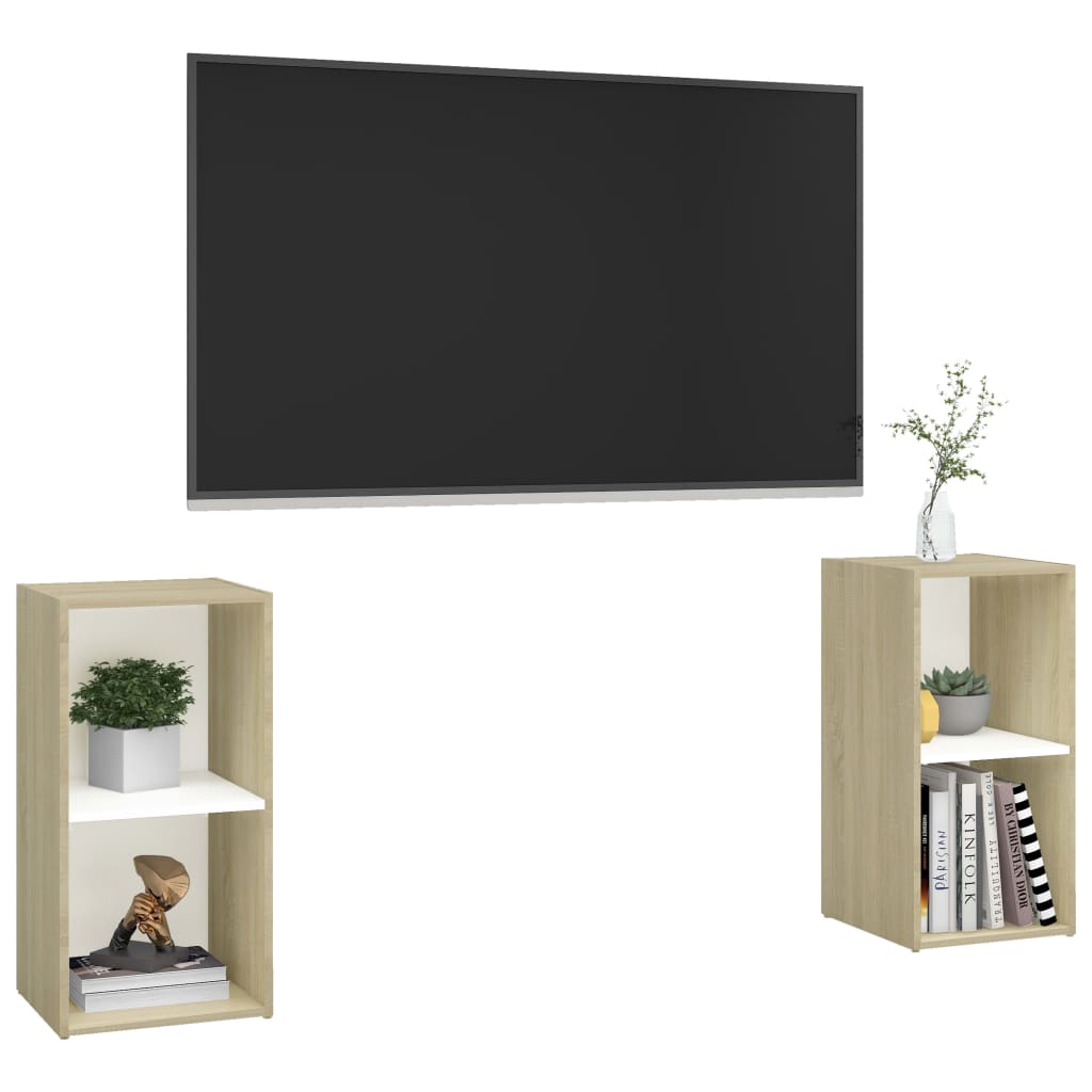 2 db fehér-sonoma színű forgácslap TV-szekrény 72x35x36,5 cm