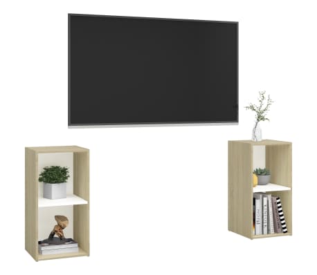 vidaXL TV Cabinets 2 pcs White and Sonoma Oak 72x35x36.5 cm Engineered Wood