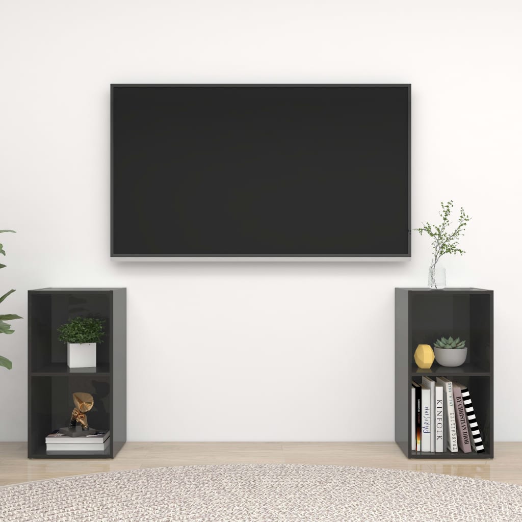 vidaXL TV-Schränke 2 Stk. Hochglanz-Grau 72x35x36,5 cm Holzwerkstoff