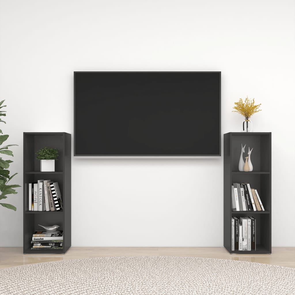 vidaXL Dulapuri TV, 2 buc., gri, 107x35x37 cm, lemn prelucrat
