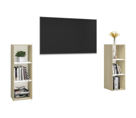 vidaXL TV spintelės, 2vnt., baltos/ąžuolo, 107x35x37cm, mediena
