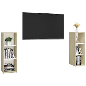 vidaXL TV spintelės, 2vnt., baltos/ąžuolo, 107x35x37cm, mediena
