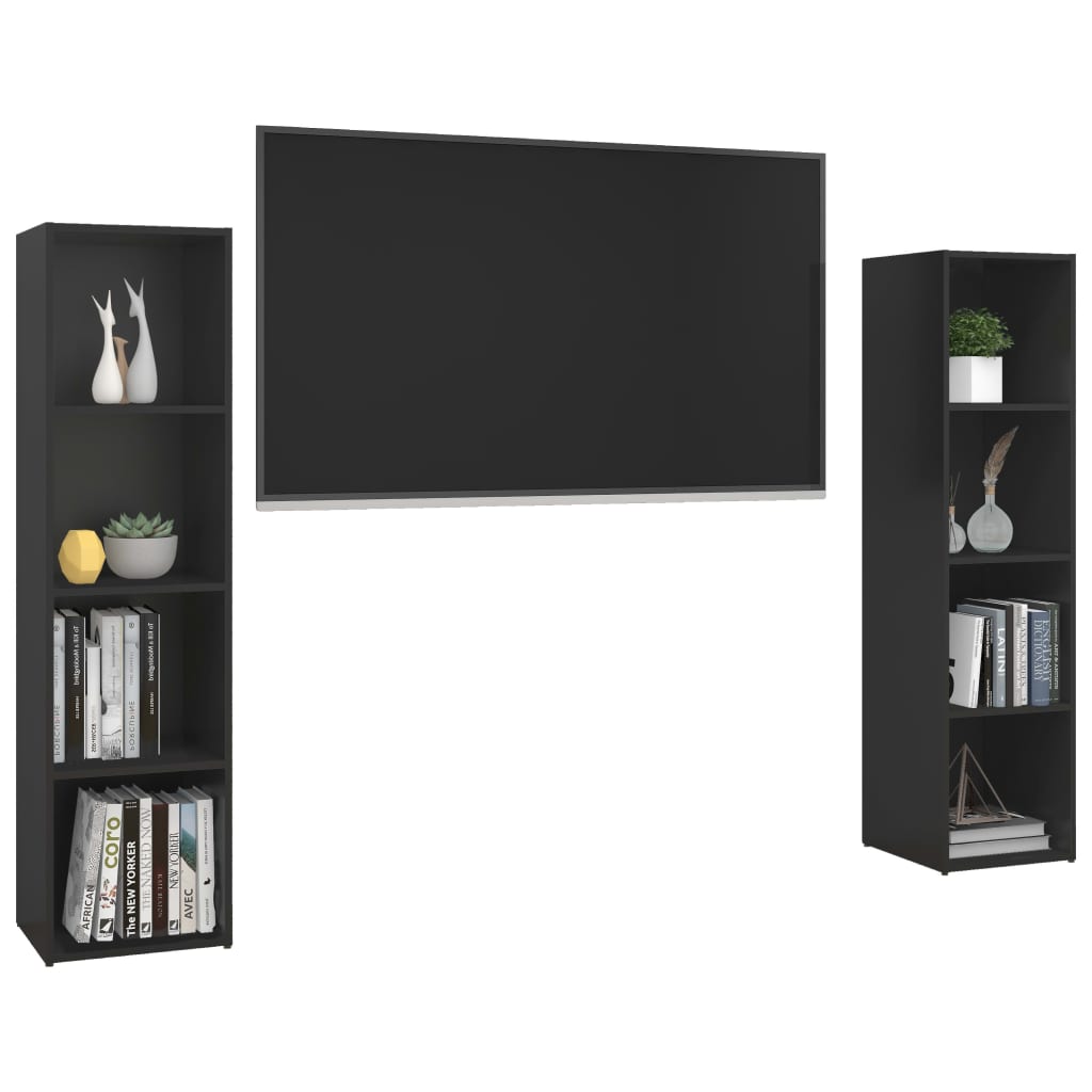 vidaXL TV Stands 2 Pcs Black 56.1"x13.8"x14.4" Engineered Wood