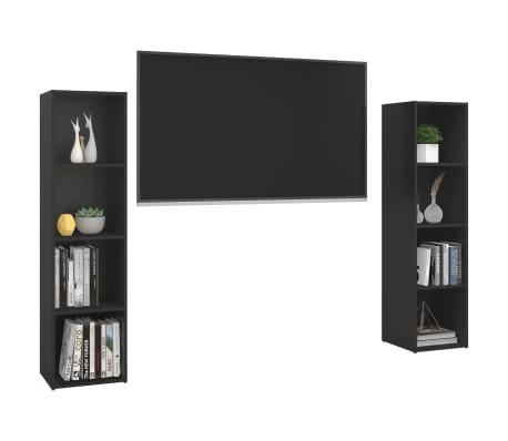 vidaXL TV Stands 2 Pcs Black 56.1"x13.8"x14.4" Engineered Wood