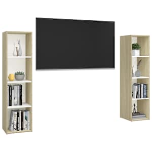 vidaXL TV spintelės, 2vnt., baltos/ąžuolo, 142,5x35x36,5cm, mediena