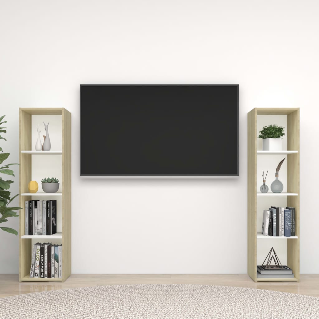 vidaXL Comode TV, 2 buc., alb și stejar sonoma, 142,5x35x36,5 cm, PAL 