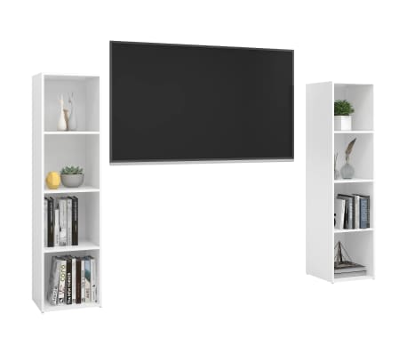 vidaXL Meubles TV 2 pcs Blanc brillant 142,5x35x36,5 cm Aggloméré