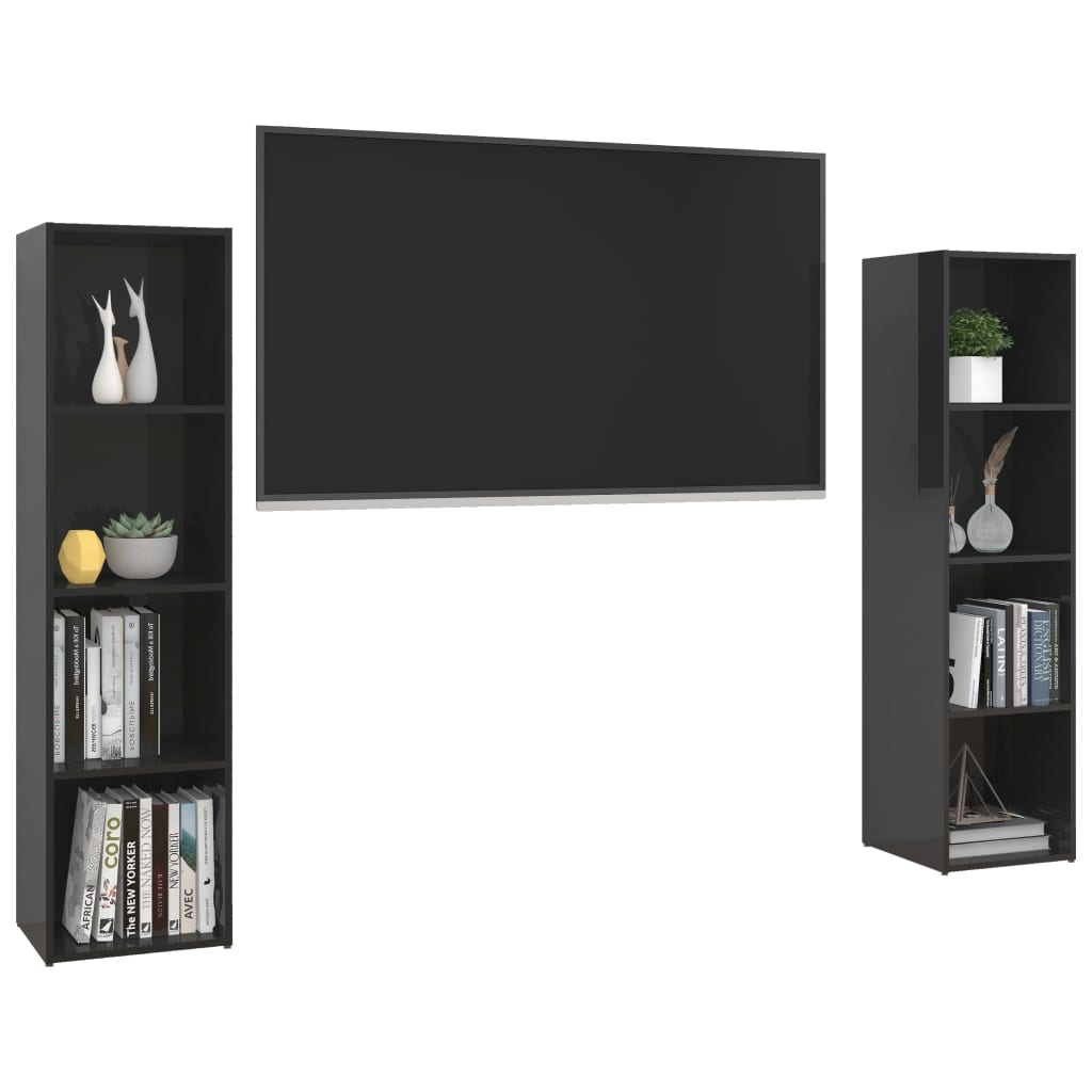 vidaXL TV Stands 2 Pcs High Gloss Black 56.1"x13.8"x14.4" Engineered Wood